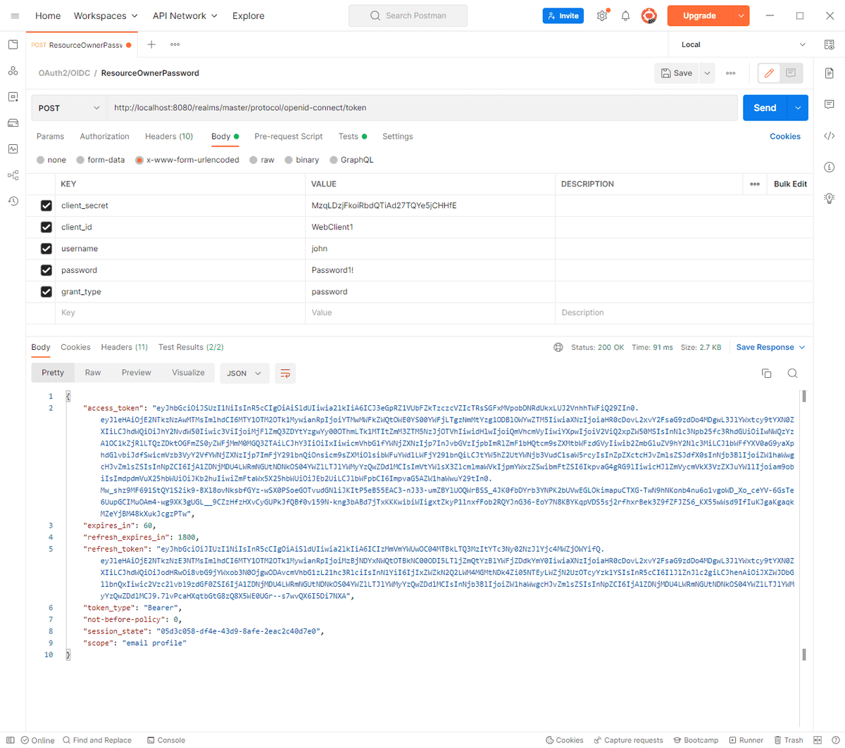 Postman token request