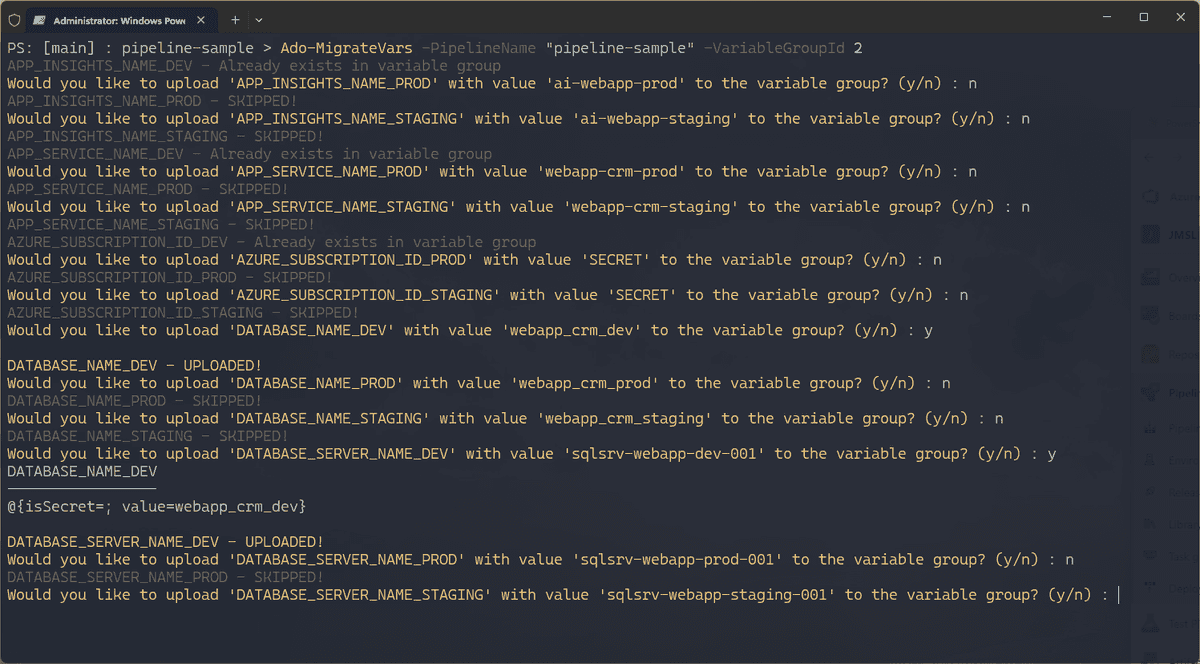 migrate azure devops pipeline variables using azure cli and powershell image 03